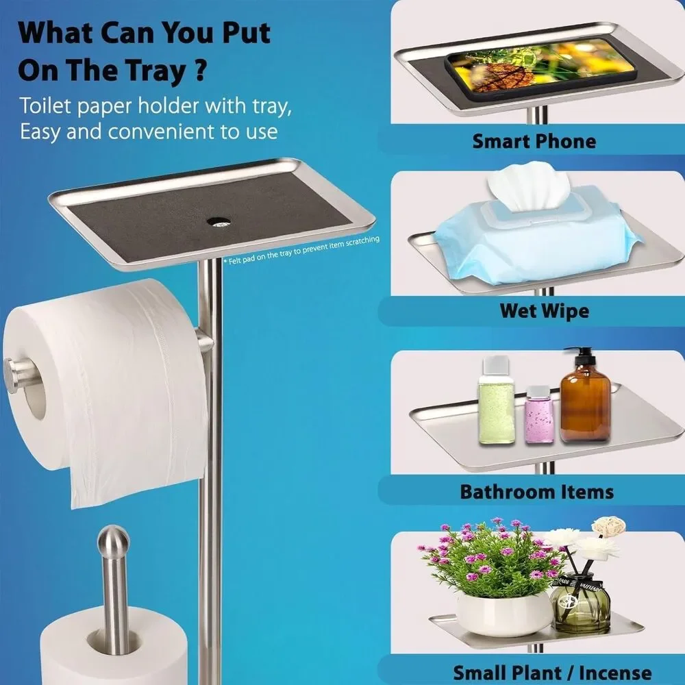 Toilet Paper Holder with Shelf, Freestanding Toilet Paper Stand with Tray for...